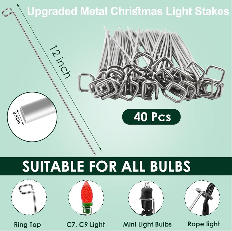 Wenfan 12 Inch Upgraded Metal Christmas Light Stakes 40 Pcs Christmas Yard Lights Stakes Universal Lawn Holiday Light Stake for C7 C9 String Lights Ground Stakes for Xmas Lights on Garden Driveway Pathway - Image 2